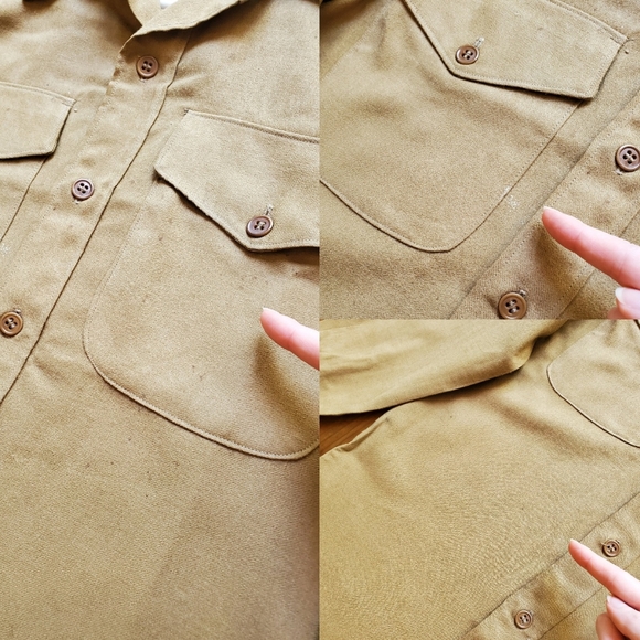 Vintage 50's Korean War men's M/L tan khaki wool long sleeve military shirt - Picture 8 of 11